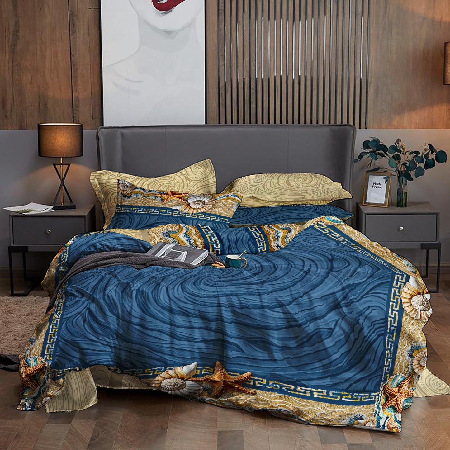Silk Lujoso juego de cama con un romántico diseño marino, perfecto para tu casa costera • juego de 4 piezas • Diseño reversible • AU, UE, EE. UU.