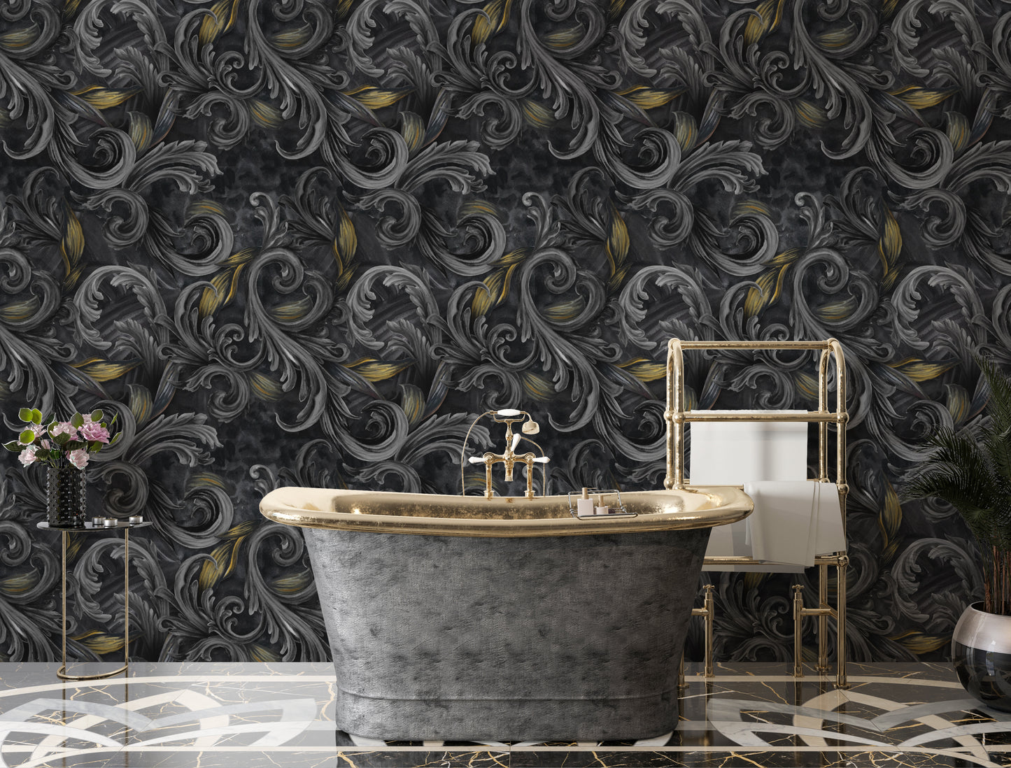 Golden Iris Noir — Luxury Seamless Pattern for Wallpaper, Textile & Apparel | Hand-painted Premium Design