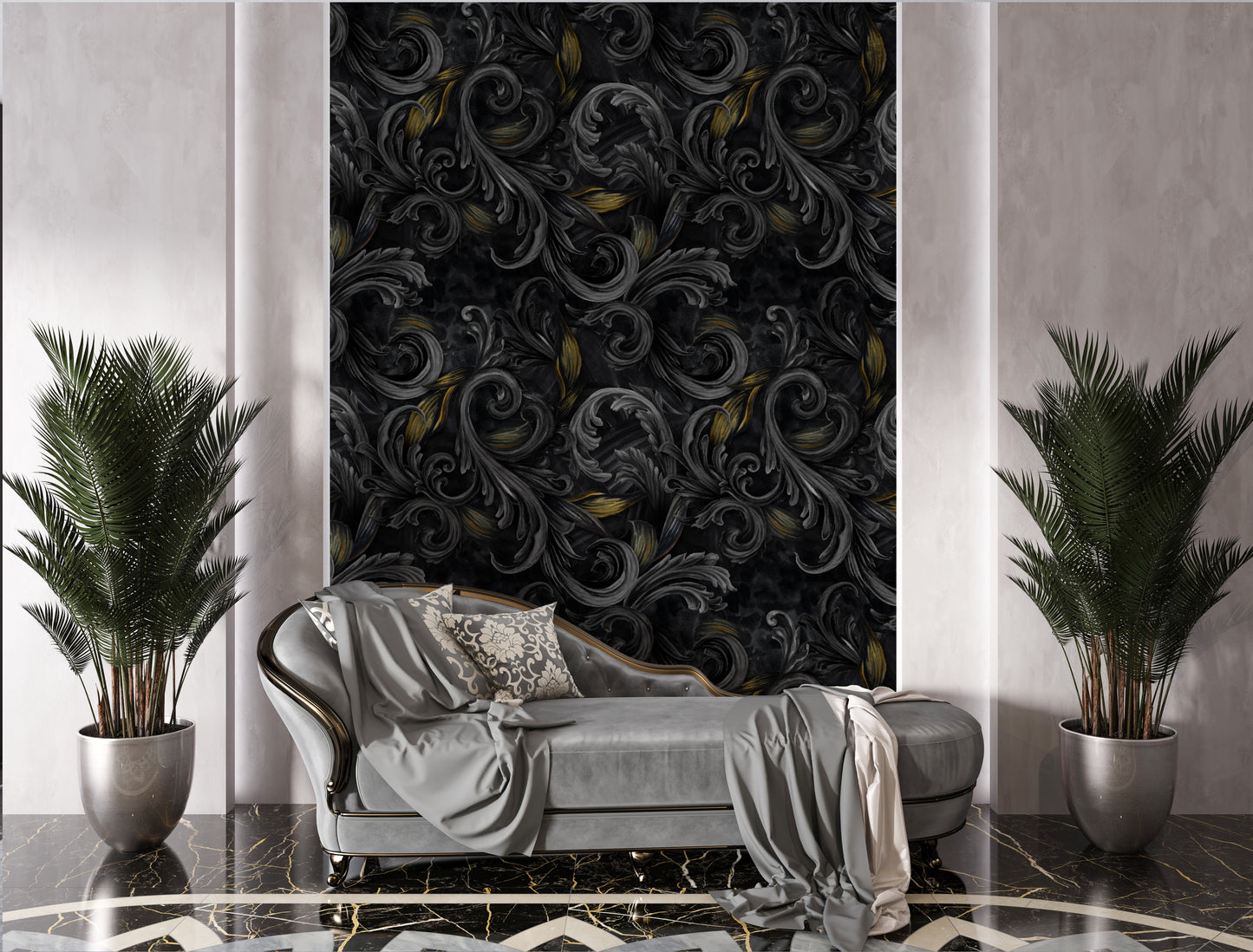 Golden Iris Noir — Luxury Seamless Pattern for Wallpaper, Textile & Apparel | Hand-painted Premium Design