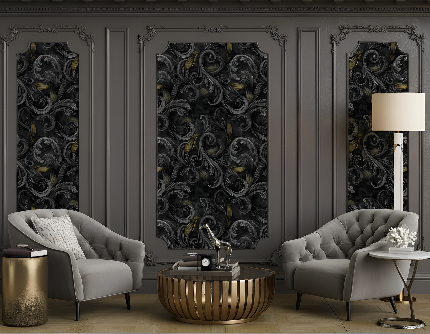 Golden Iris Noir — Luxury Seamless Pattern for Wallpaper, Textile & Apparel | Hand-painted Premium Design