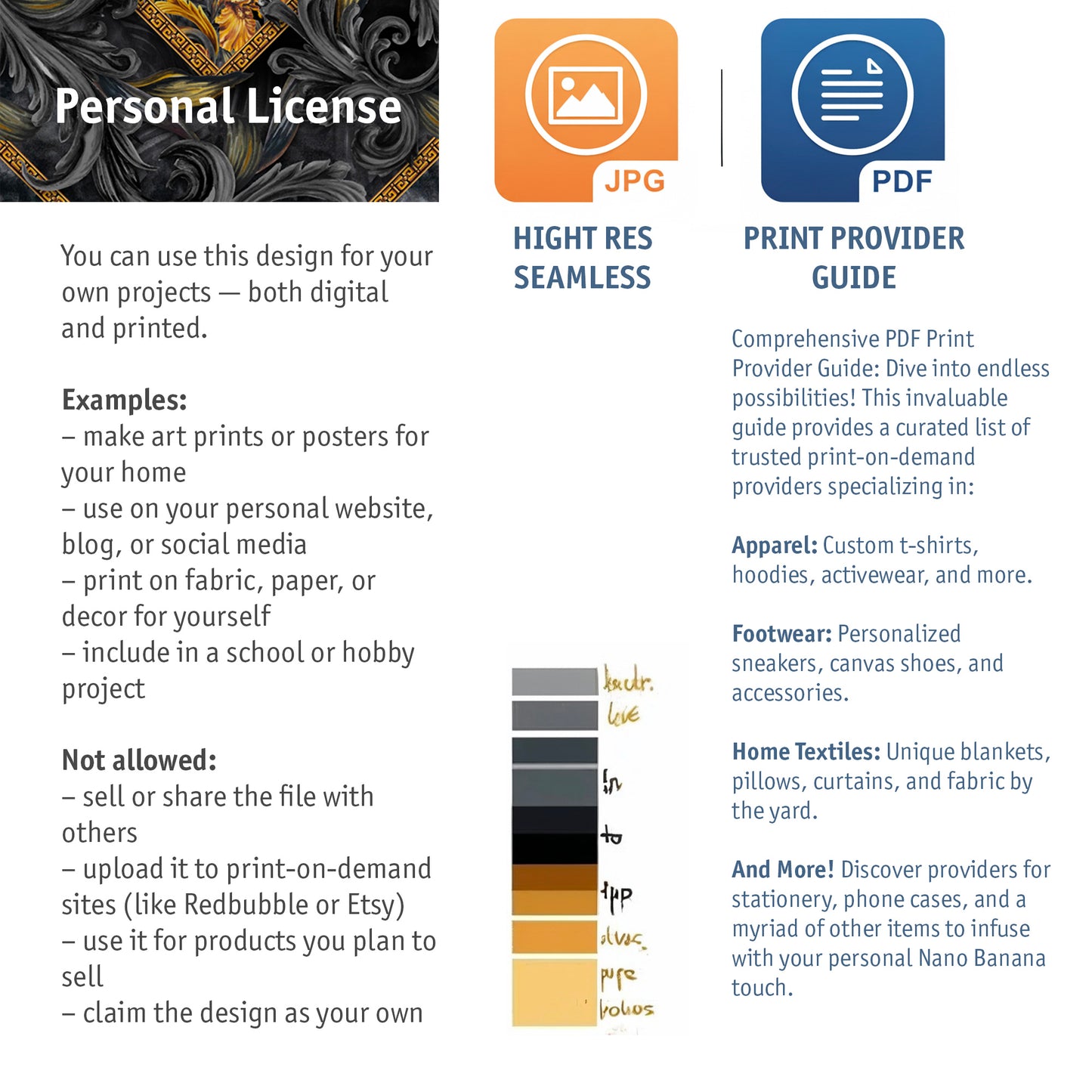 Golden Iris Noir — Luxury Seamless Pattern for Wallpaper, Textile & Apparel | Hand-painted Premium Design