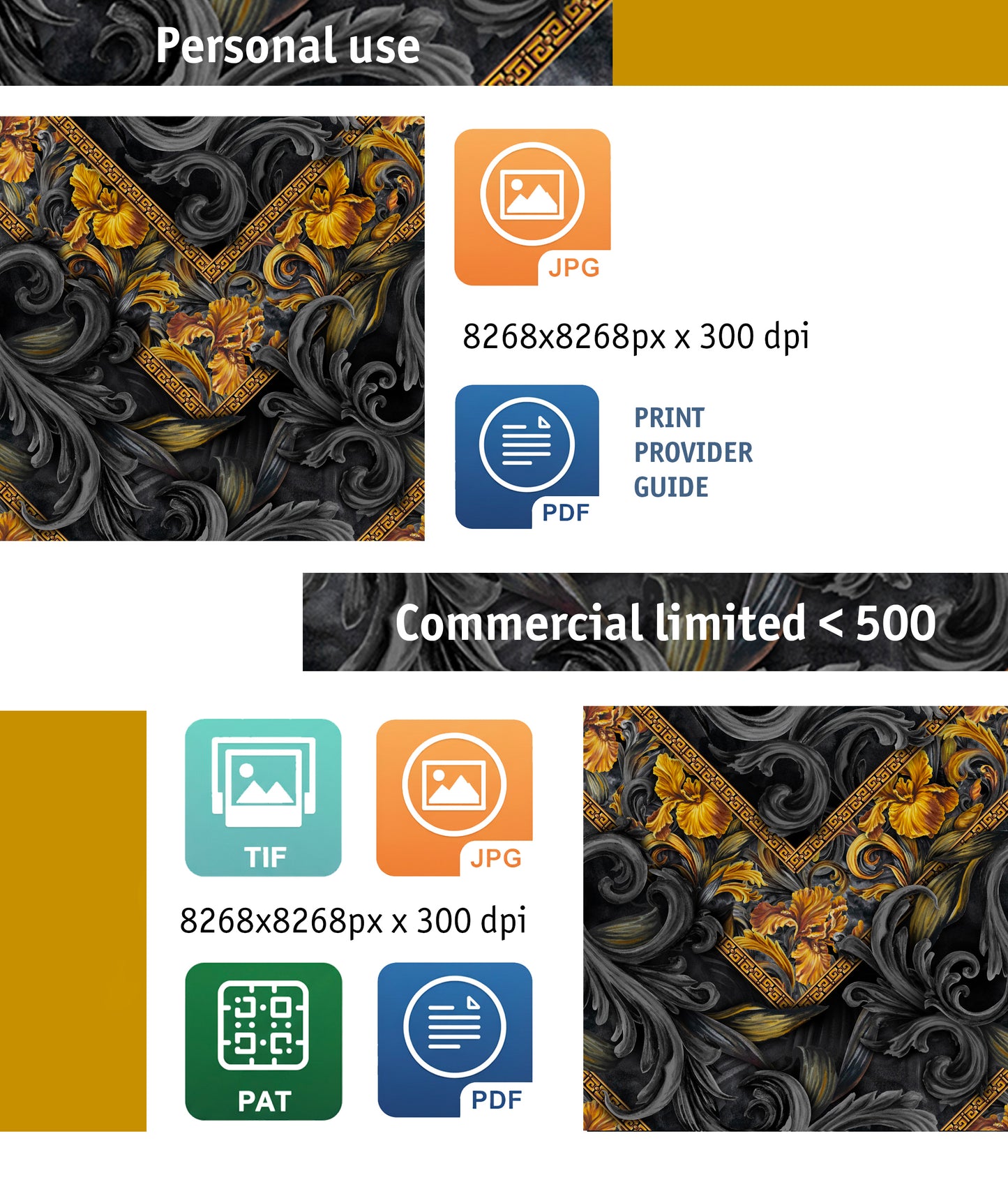 Golden Iris Geomuse — Luxury Seamless Pattern for Wallpaper, Textile & Apparel | Hand-painted Premium Design