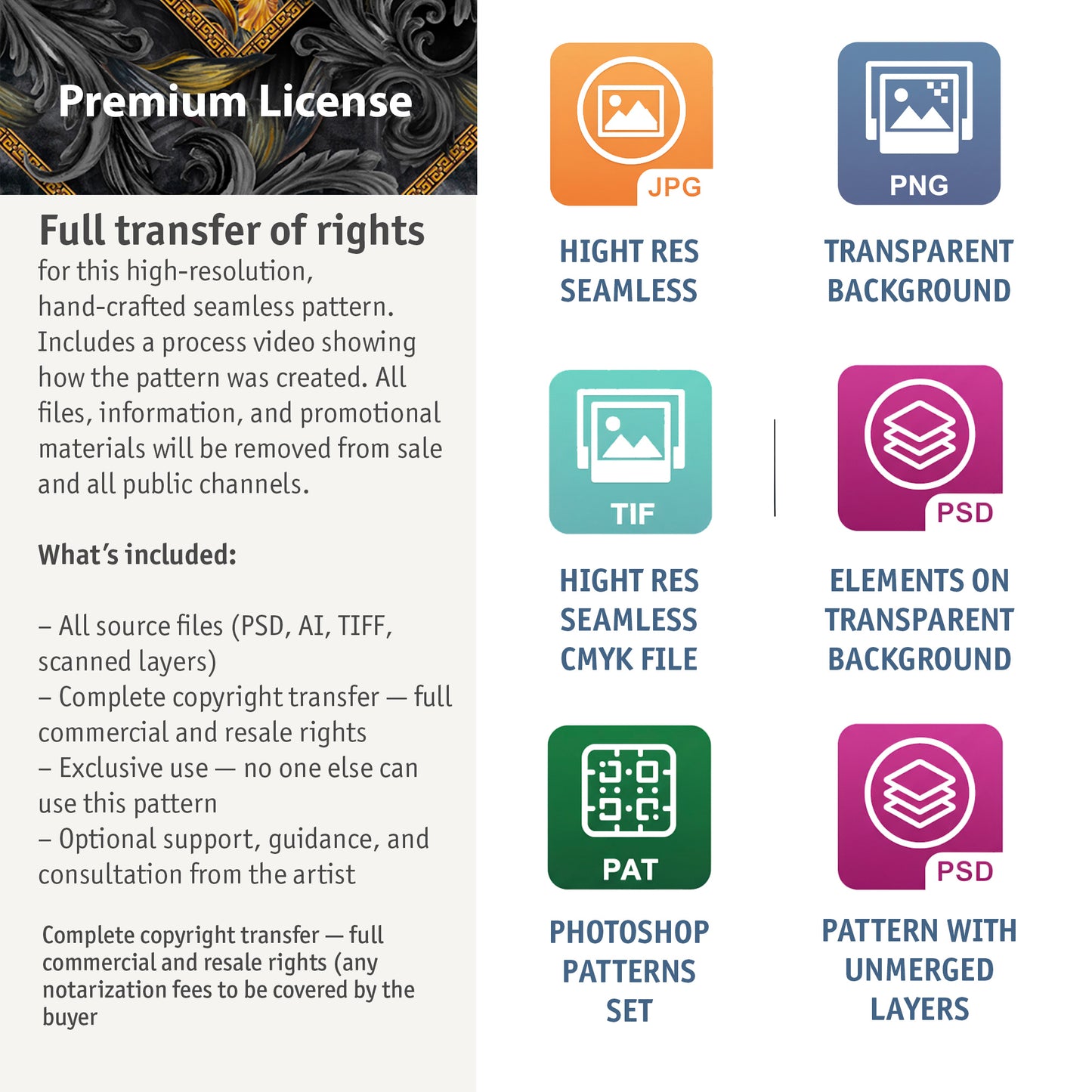 Golden Iris — Luxury Seamless Pattern for Wallpaper, Textile & Apparel | Hand-painted Premium Design