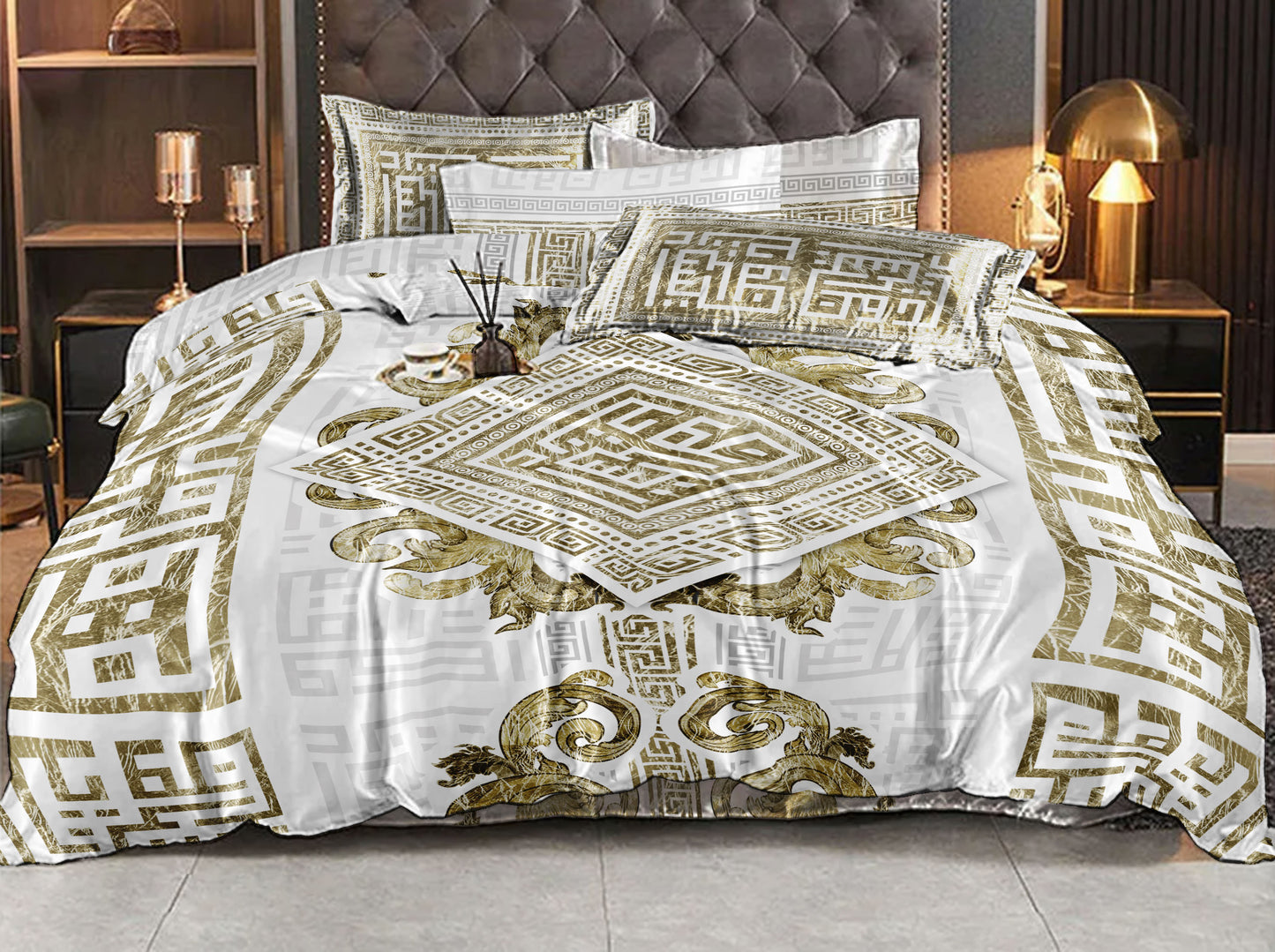 Juego de ropa de cama de seda "Myconos"• minimalismo estilo griego diseño reversible • juego de 4 piezas