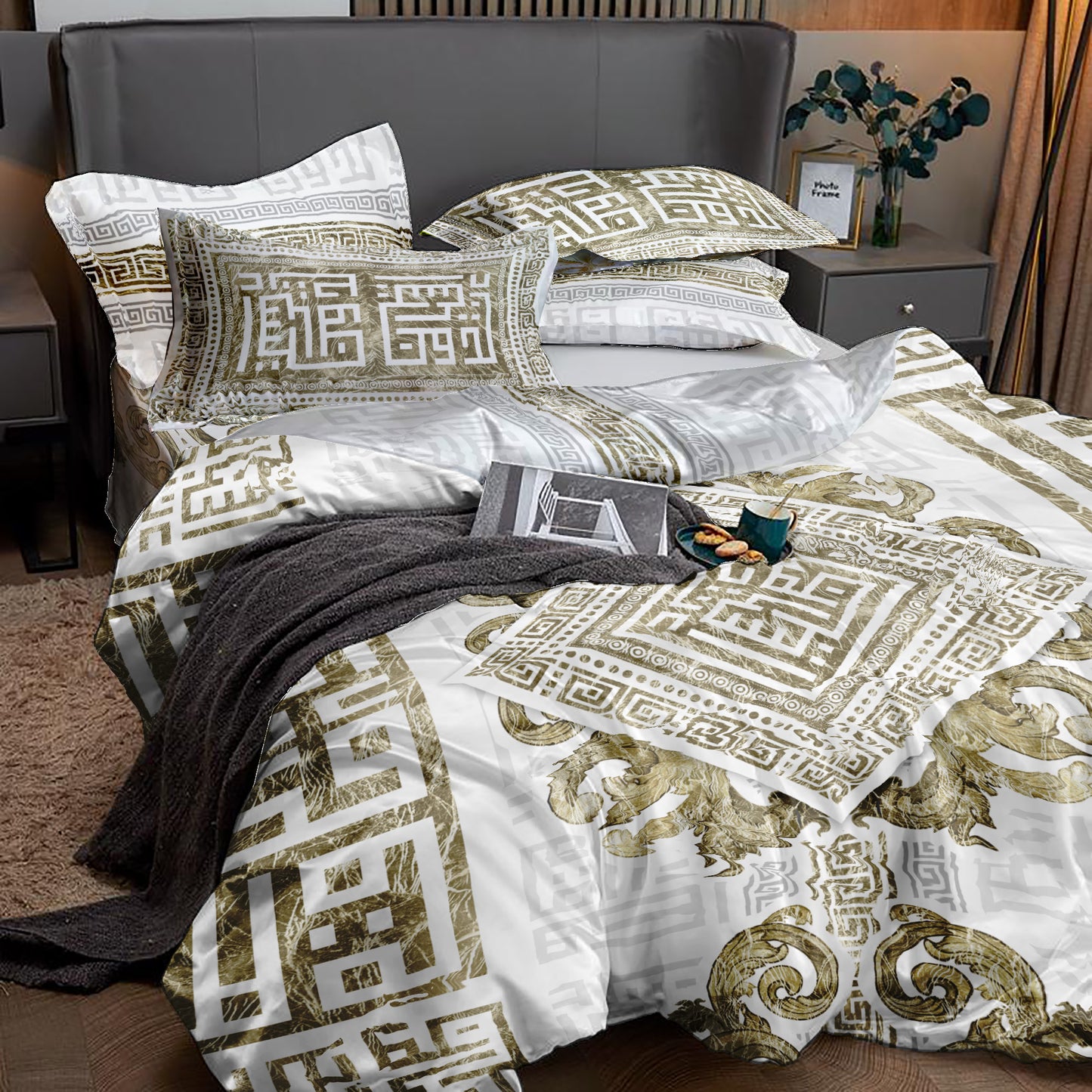 Juego de ropa de cama de seda "Myconos"• minimalismo estilo griego diseño reversible • juego de 4 piezas