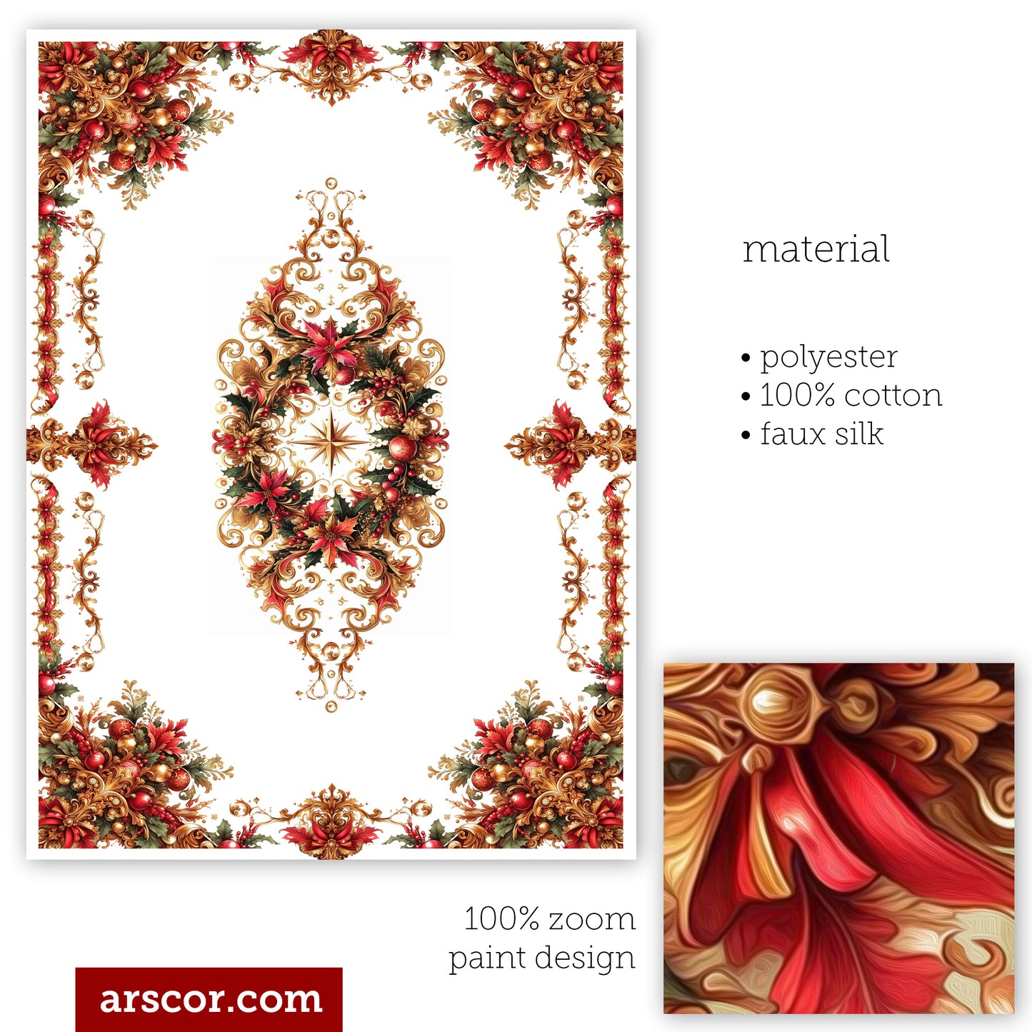 Mantel Navideño Diseño exclusivo personalizado estilo “Merry White” • Tu logo • poliéster • 100% algodón • seda sintética