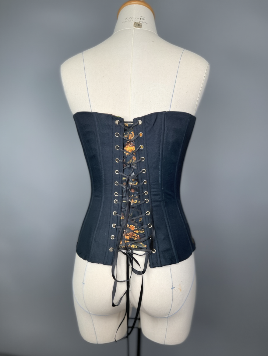 "Golden Iris" Luxury Art Corset • Full Bust & Slim Waist • Hand-painted baroque print, premium tailoring