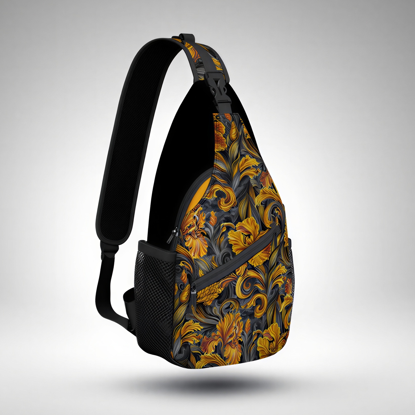 Golden Iris Luxury Pattern Sling Bag - Stylish Unisex Cross-body for Everyday & Travel