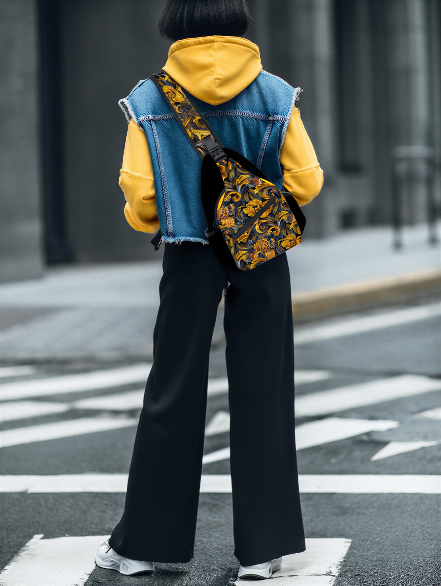 Golden Iris Luxury Pattern Sling Bag - Stylish Unisex Cross-body for Everyday & Travel