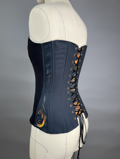 "Golden Iris" Luxury Art Corset • Full Bust & Slim Waist • Hand-painted baroque print, premium tailoring