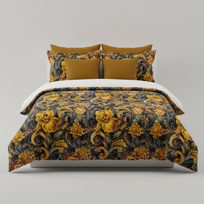 Golden Iris — Luxury Seamless Pattern for Wallpaper, Textile & Apparel | Hand-painted Premium Design