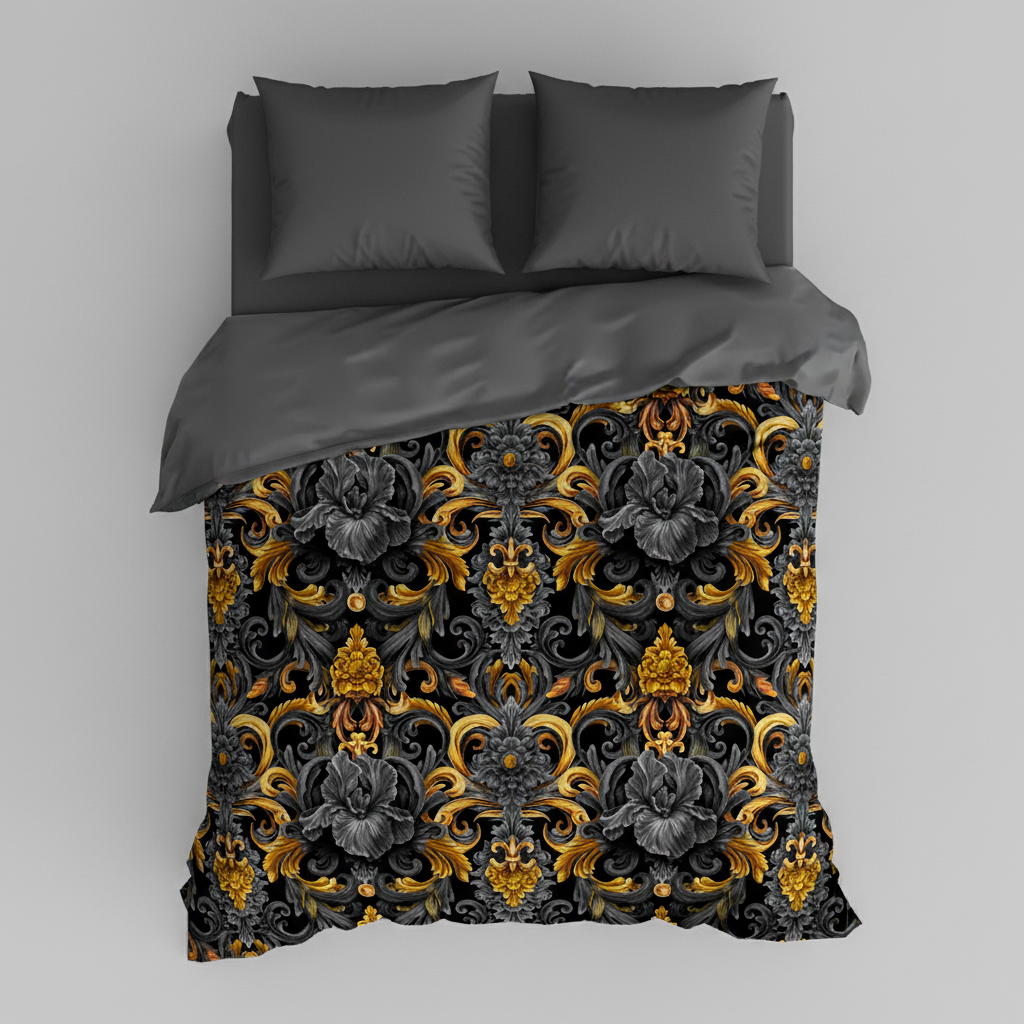 Golden Iris Damask — Luxury Seamless Pattern for Wallpaper, Textile & Apparel | Hand-painted Premium Design