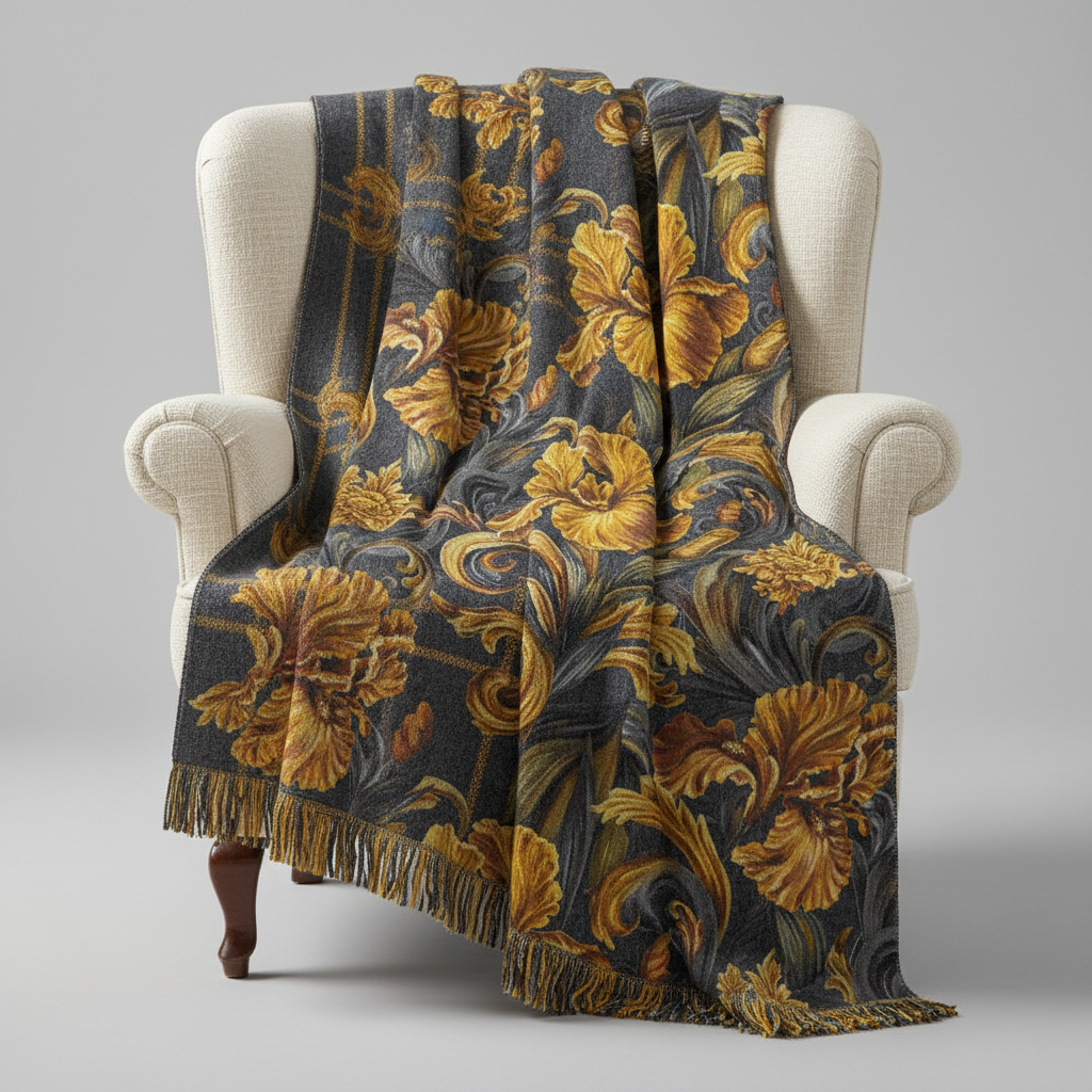 Golden Iris — Luxury Seamless Pattern for Wallpaper, Textile & Apparel | Hand-painted Premium Design