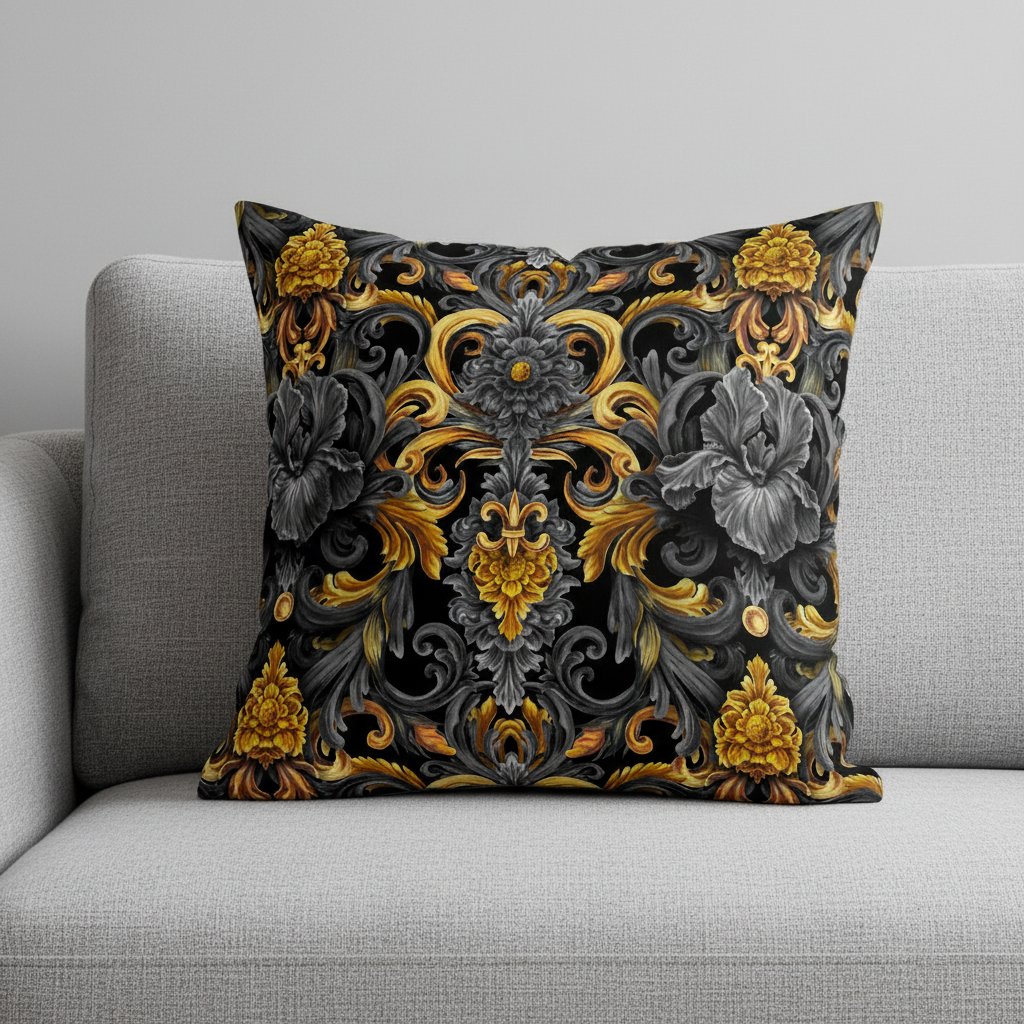 Golden Iris Damask — Luxury Seamless Pattern for Wallpaper, Textile & Apparel | Hand-painted Premium Design