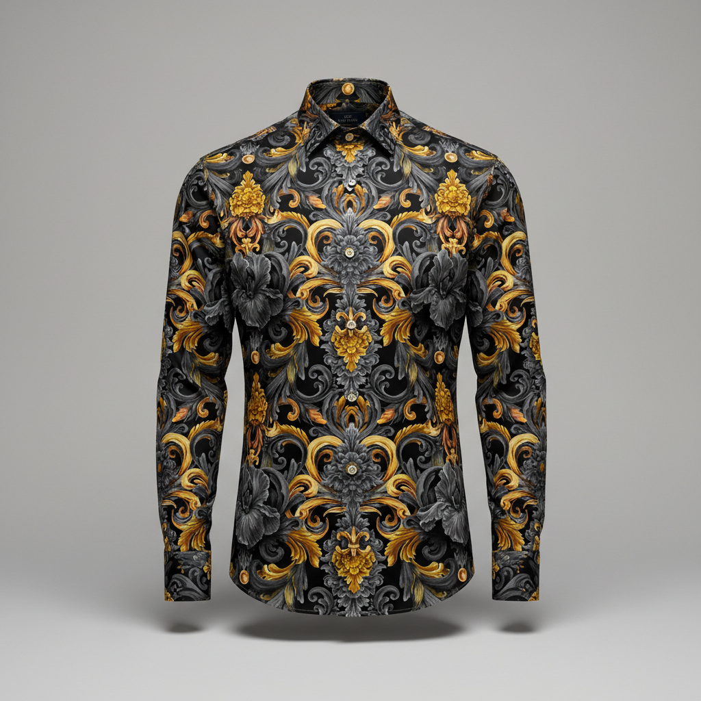 Golden Iris Damask — Luxury Seamless Pattern for Wallpaper, Textile & Apparel | Hand-painted Premium Design