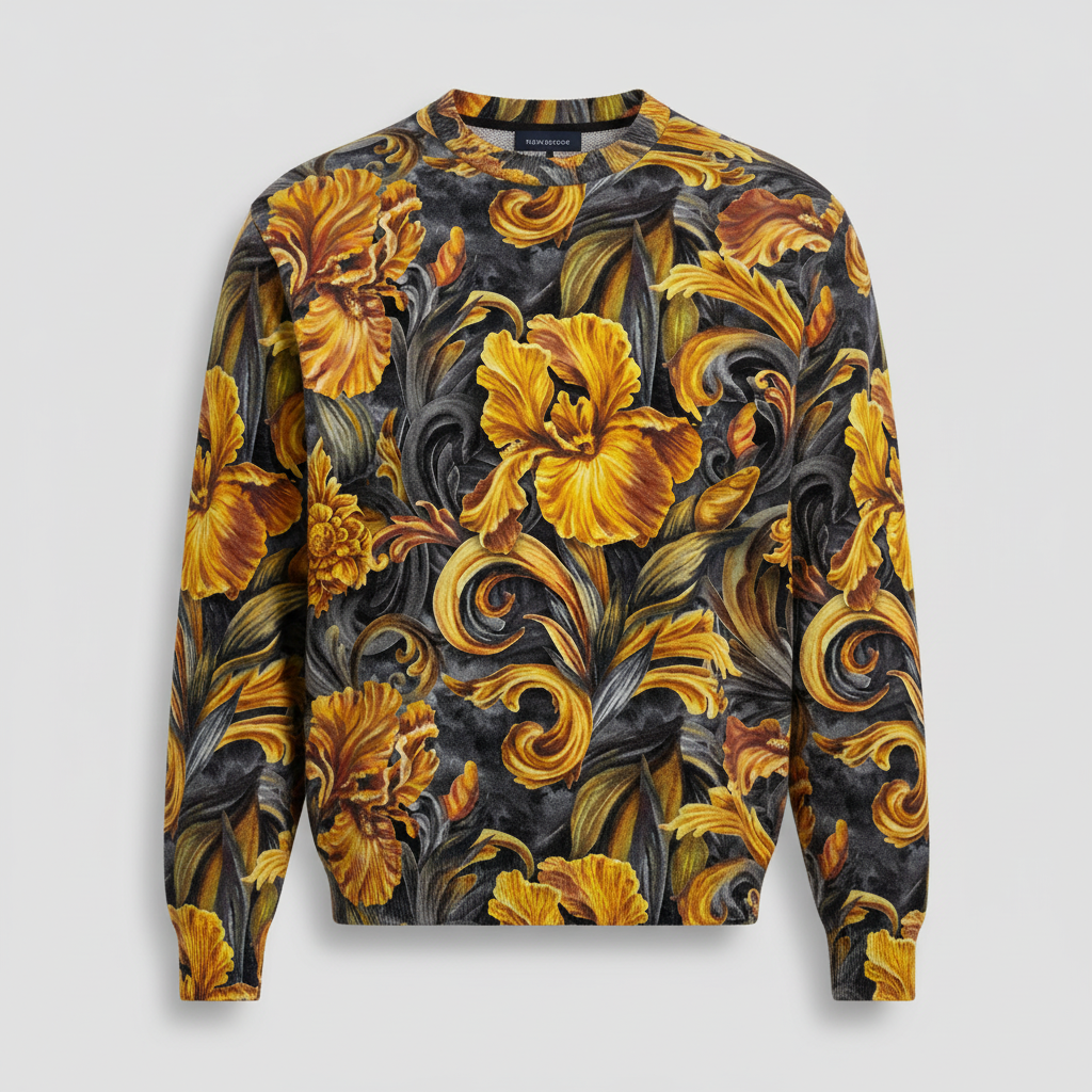 Golden Iris — Luxury Seamless Pattern for Wallpaper, Textile & Apparel | Hand-painted Premium Design