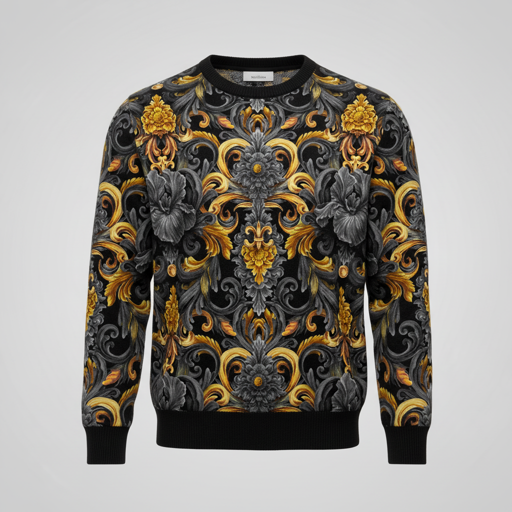 Golden Iris Damask — Luxury Seamless Pattern for Wallpaper, Textile & Apparel | Hand-painted Premium Design