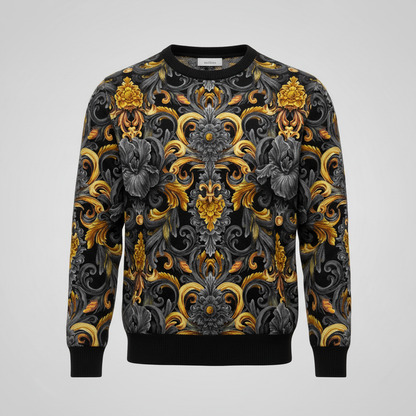 Golden Iris Damask — Luxury Seamless Pattern for Wallpaper, Textile & Apparel | Hand-painted Premium Design