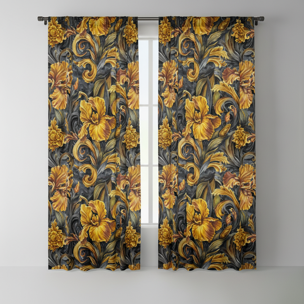 Golden Iris — Luxury Seamless Pattern for Wallpaper, Textile & Apparel | Hand-painted Premium Design