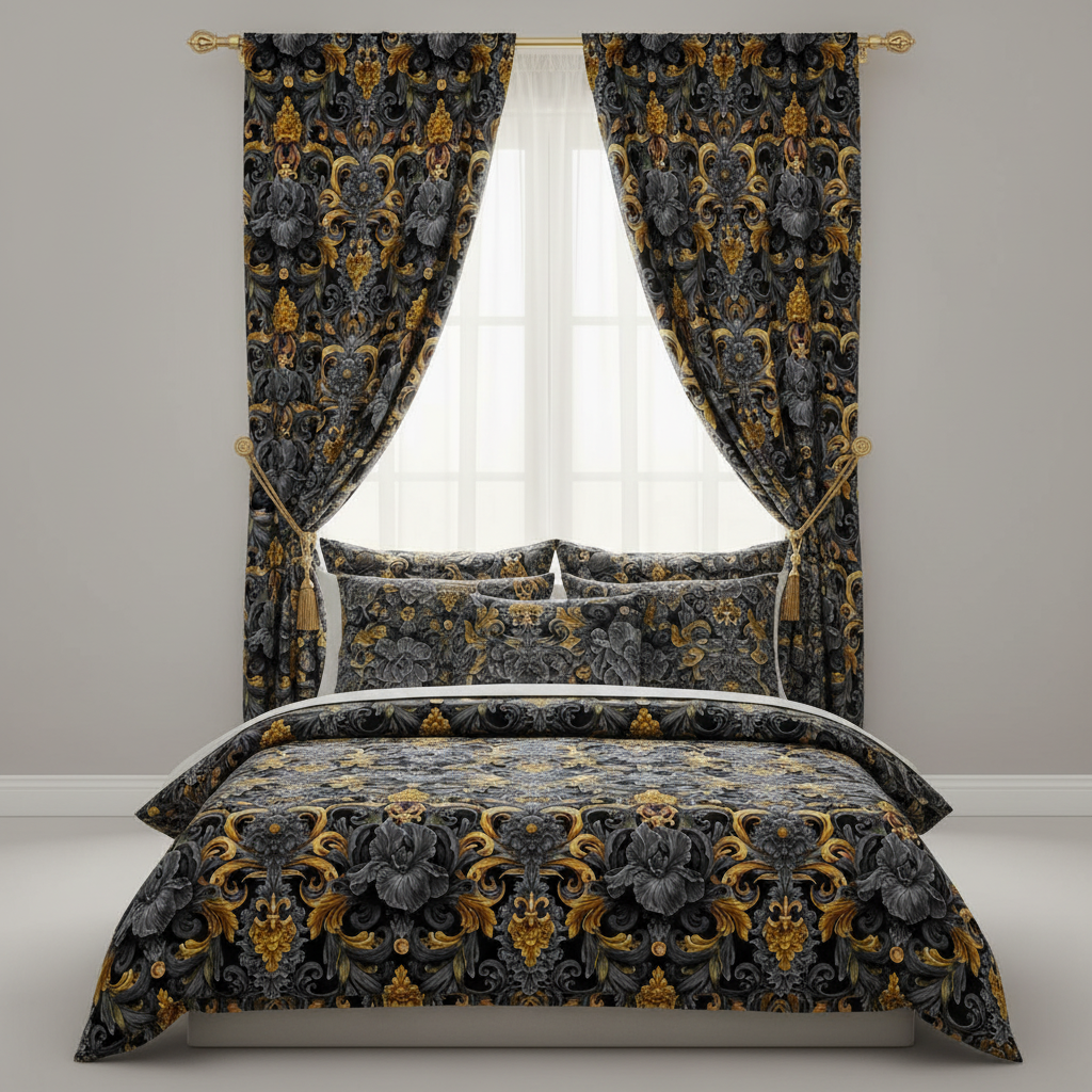 Golden Iris Damask — Luxury Seamless Pattern for Wallpaper, Textile & Apparel | Hand-painted Premium Design