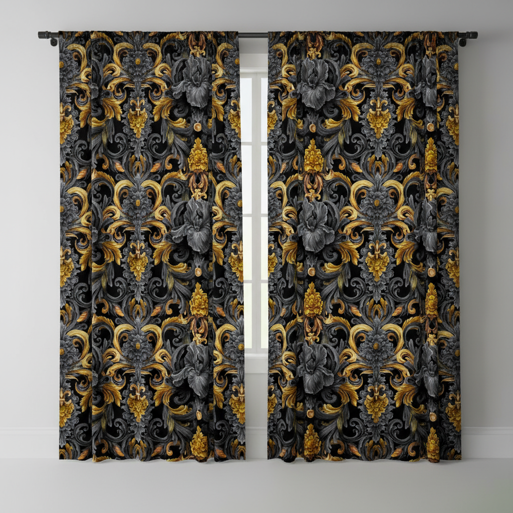 Golden Iris Damask — Luxury Seamless Pattern for Wallpaper, Textile & Apparel | Hand-painted Premium Design