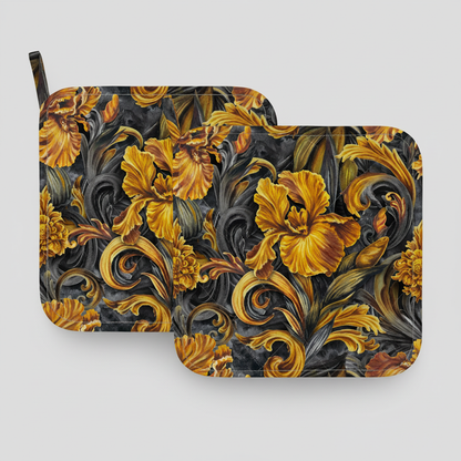 Golden Iris — Luxury Seamless Pattern for Wallpaper, Textile & Apparel | Hand-painted Premium Design