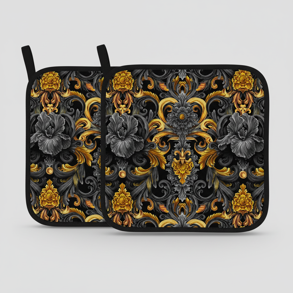 Golden Iris Damask — Luxury Seamless Pattern for Wallpaper, Textile & Apparel | Hand-painted Premium Design