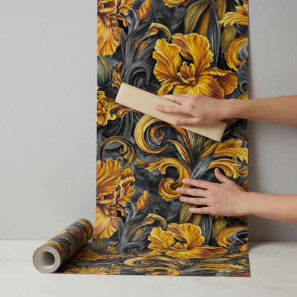 Golden Iris — Luxury Seamless Pattern for Wallpaper, Textile & Apparel | Hand-painted Premium Design