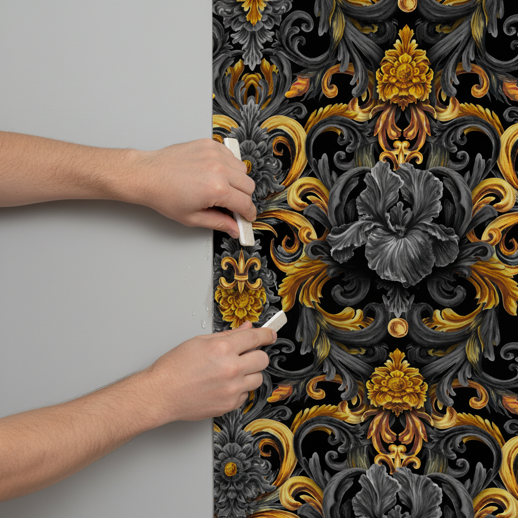 Golden Iris Damask — Luxury Seamless Pattern for Wallpaper, Textile & Apparel | Hand-painted Premium Design