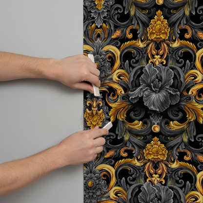 Golden Iris Damask — Luxury Seamless Pattern for Wallpaper, Textile & Apparel | Hand-painted Premium Design
