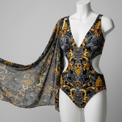 Golden Iris Damask — Luxury Seamless Pattern for Wallpaper, Textile & Apparel | Hand-painted Premium Design