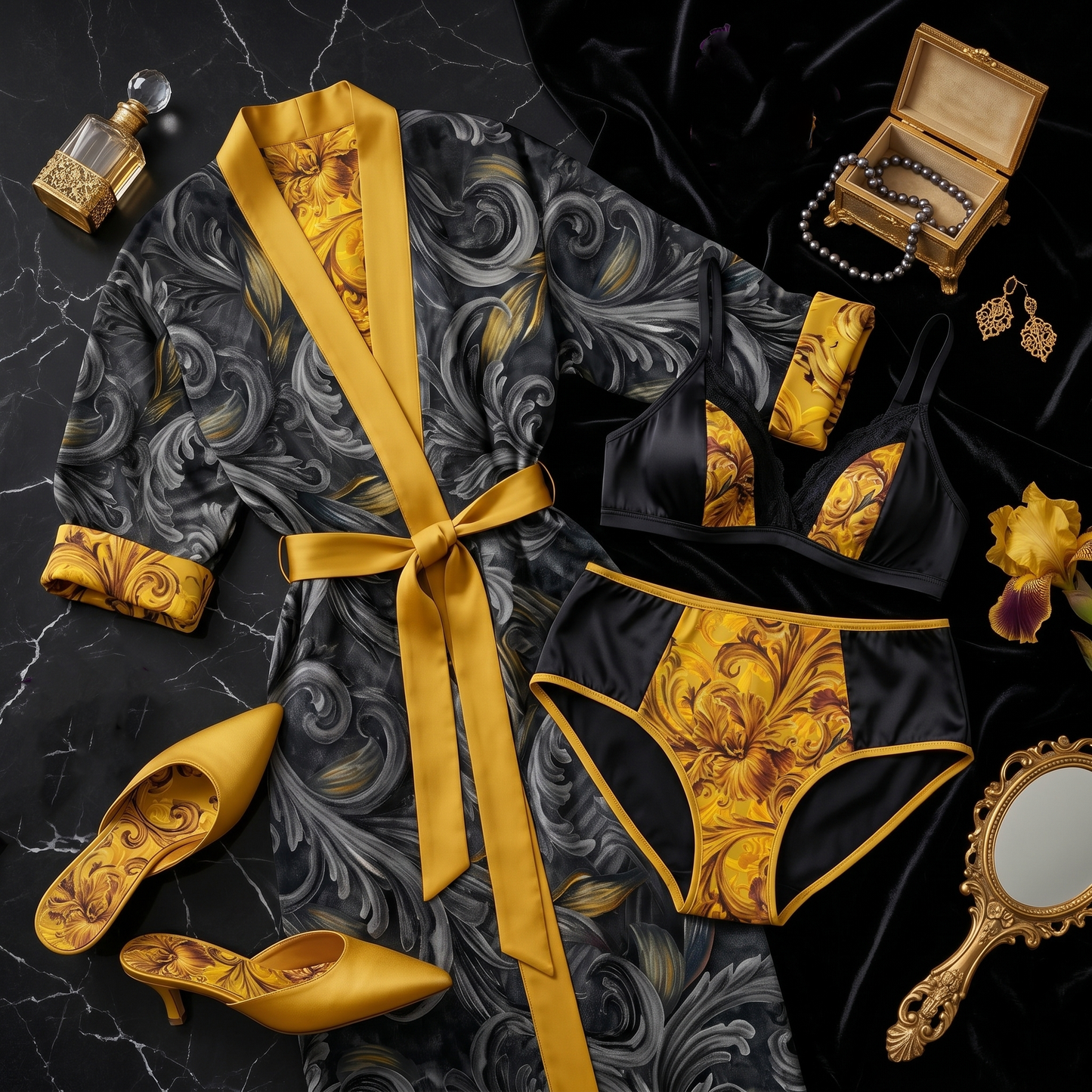 Golden Iris SOUL - Luxury Seamless Pattern for Wallpaper, Textile & Apparel | Hand-painted Premium Design