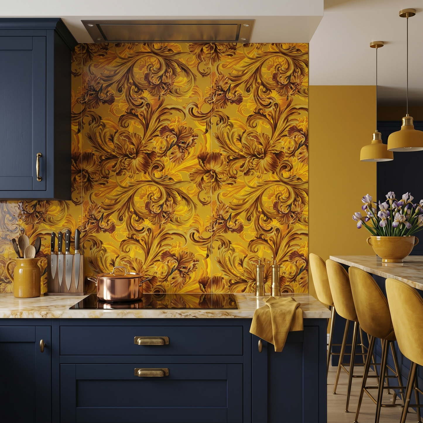 Golden Iris SOUL - Luxury Seamless Pattern for Wallpaper, Textile & Apparel | Hand-painted Premium Design