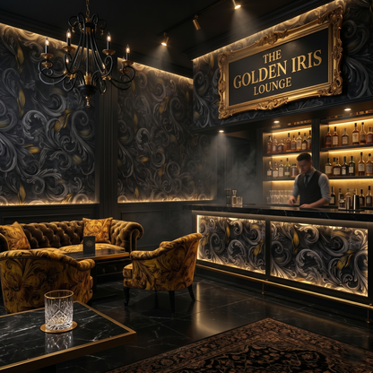 Golden Iris SOUL - Luxury Seamless Pattern for Wallpaper, Textile & Apparel | Hand-painted Premium Design
