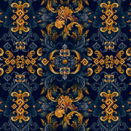 Golden Iris Elegy — Luxury Seamless Pattern for Wallpaper, Textile & Apparel | Hand-painted Premium Design
