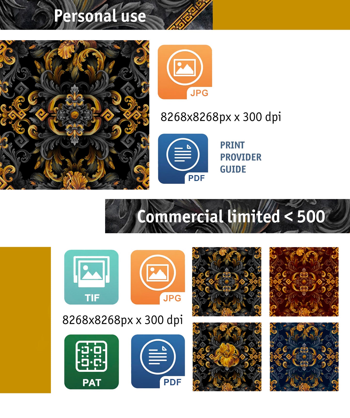 Golden Iris Elegy — Luxury Seamless Pattern for Wallpaper, Textile & Apparel | Hand-painted Premium Design