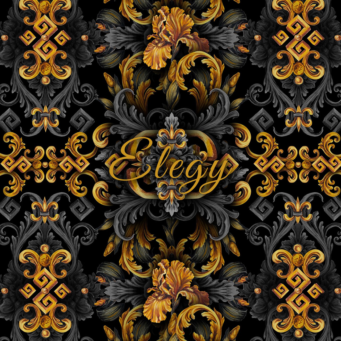 Golden Iris Elegy — Luxury Seamless Pattern for Wallpaper, Textile & Apparel | Hand-painted Premium Design