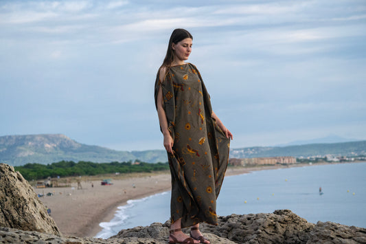 The Charioteer Kaftan • An echo of ancient times, woven into fluid silk