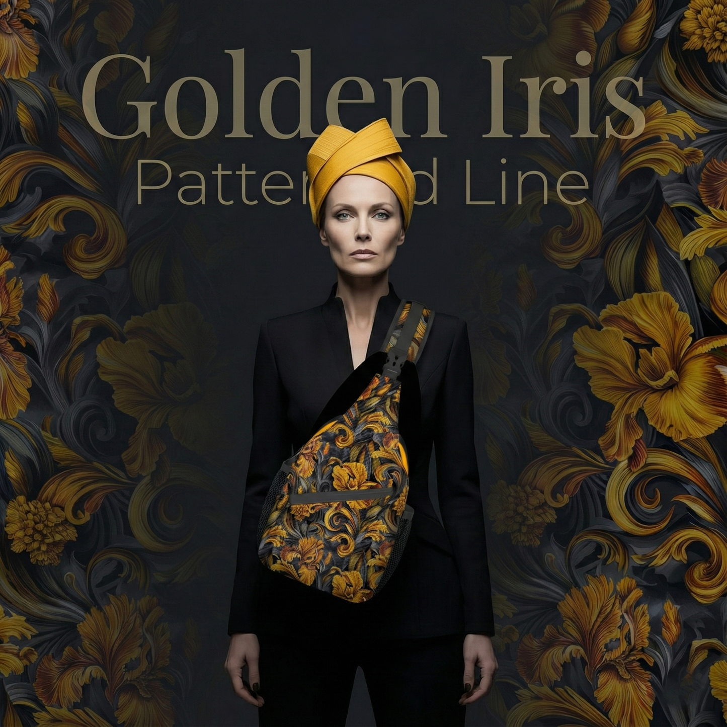 Golden Iris Luxury Pattern Sling Bag - Stylish Unisex Cross-body for Everyday & Travel