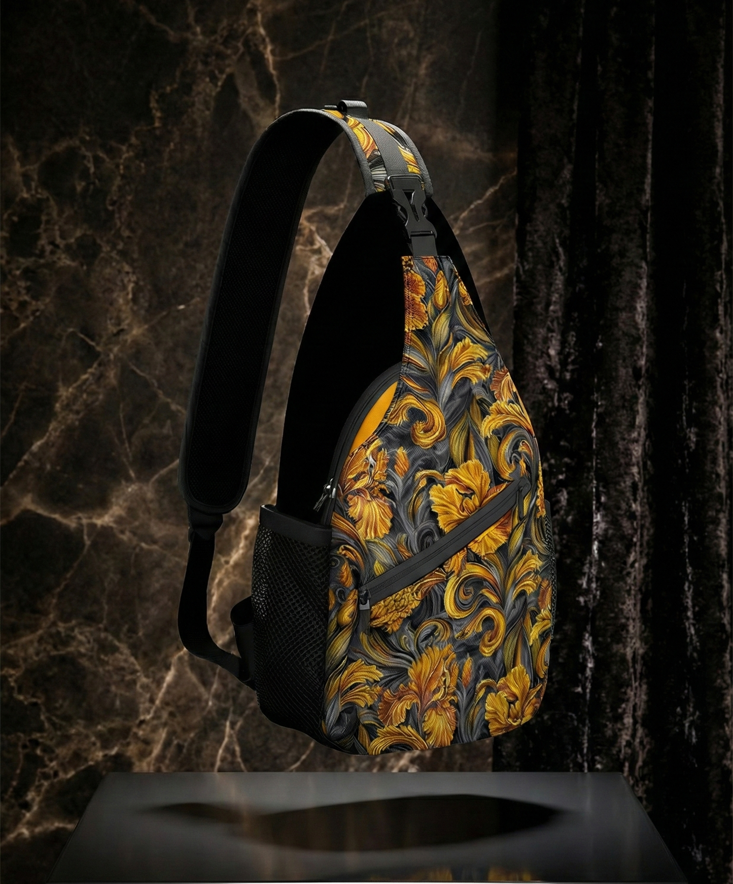 Golden Iris Luxury Pattern Sling Bag - Stylish Unisex Cross-body for Everyday & Travel