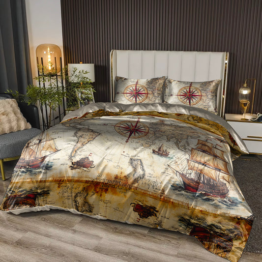 Silk Lujoso juego de cama con un romántico diseño marino, perfecto para tu casa costera • juego de 4 piezas • Diseño reversible • AU, UE, EE. UU.
