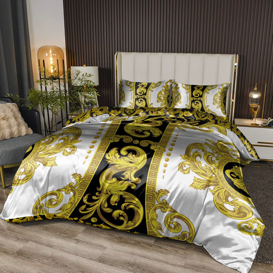 Juego de cama "Creta" Barroco Negro Amarillo Blanco Diseño romántico personalizado • Diseño reversible