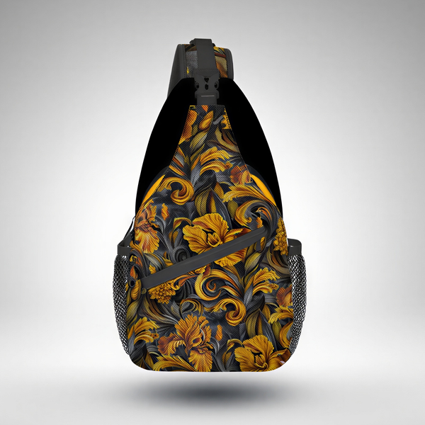 Golden Iris Luxury Pattern Sling Bag - Stylish Unisex Cross-body for Everyday & Travel