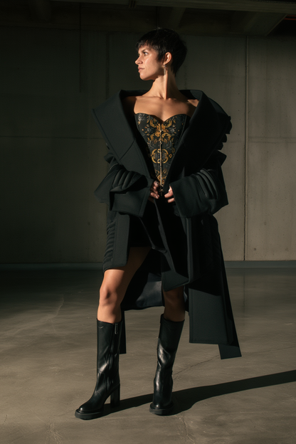 "Golden Iris" Luxury Art Corset • Full Bust & Slim Waist • Hand-painted baroque print, premium tailoring