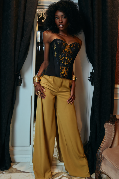 "Golden Iris" Luxury Art Corset • Full Bust & Slim Waist • Hand-painted baroque print, premium tailoring