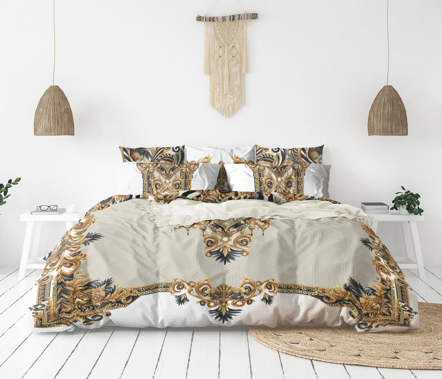 100% Cotton or polyester fabric 3/4 PSC bedding set "AMO" • exclusive Baroque Eccentric reversible personalized design • place your logo