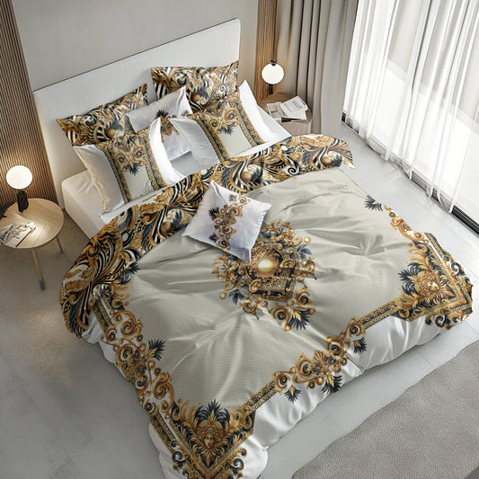 Juego de cama 100% algodón o poliéster 3/4 PSC "ALIBLUE" • exclusivo diseño barroco excéntrico reversible personalizado • coloque su logotipo
