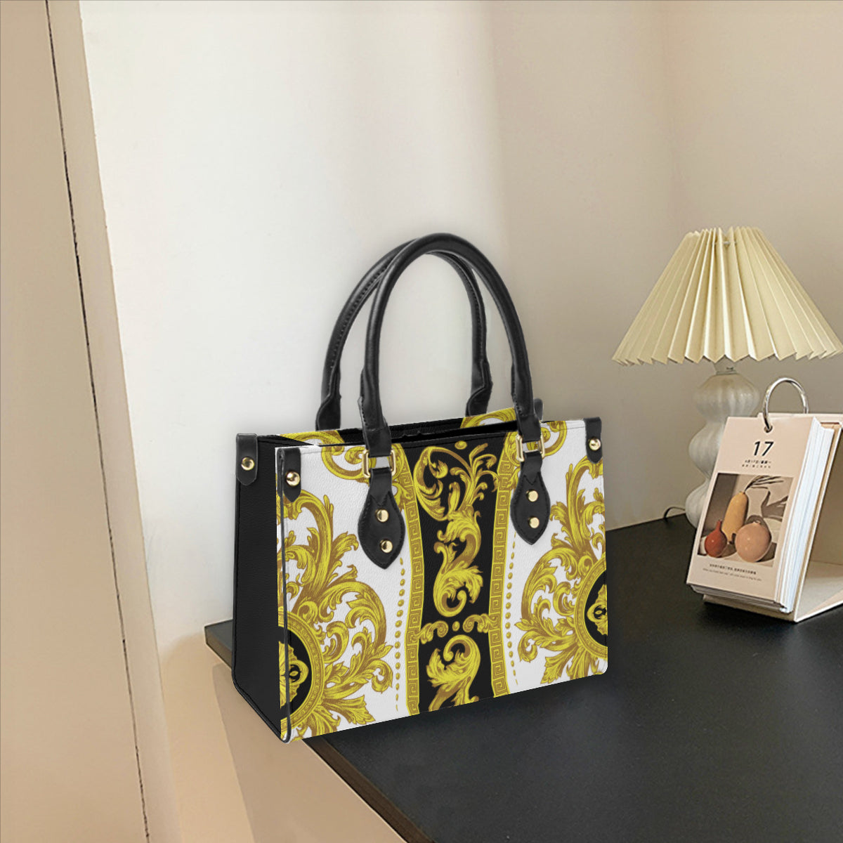 Bolso de mano para mujer con diseño barroco, pintura artística original, tejido de piel sintética