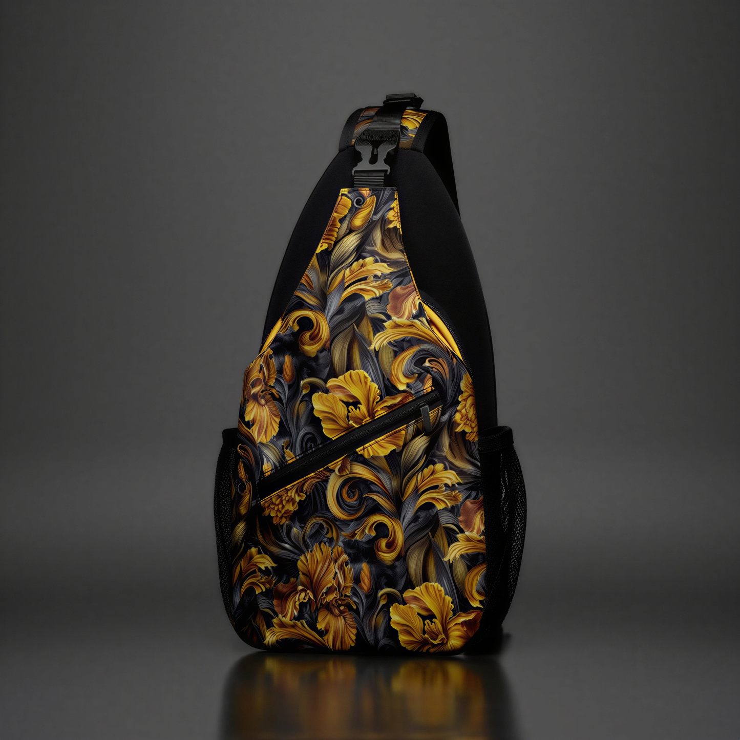 Golden Iris Luxury Pattern Sling Bag - Stylish Unisex Cross-body for Everyday & Travel