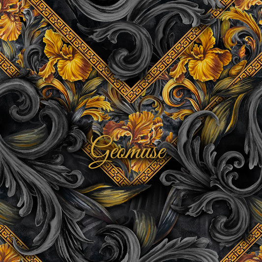Golden Iris Geomuse — Luxury Seamless Pattern for Wallpaper, Textile & Apparel | Hand-painted Premium Design